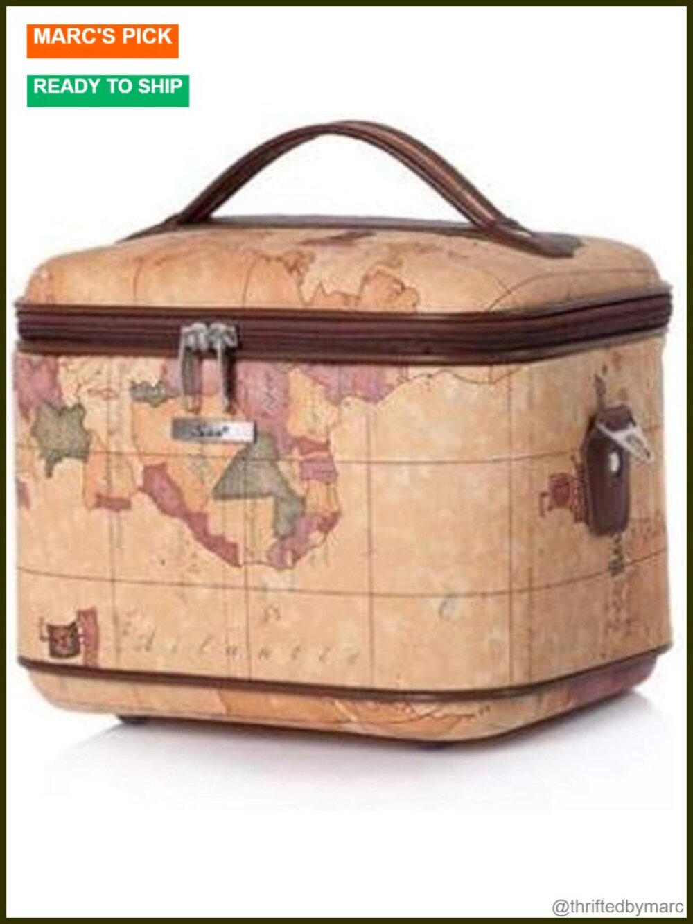 14 Inch PU Leather Cosmetic Case Large Travel Toiletry Bag Map Print